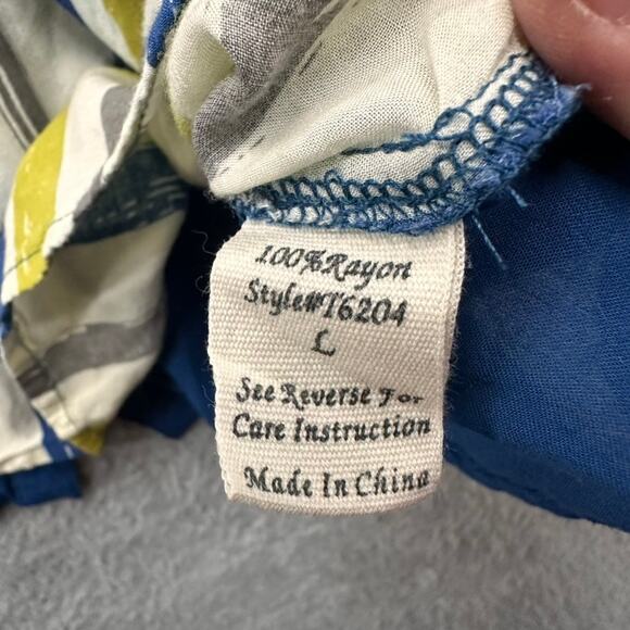 Mine NWOT‎ Women's Large Blue Yellow Tunic Short Sleeve Top Elastic Waist - Picture 7 of 8